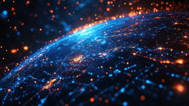Futuristic Digital Earth Map with Glowing Data Points Technology Business Concept