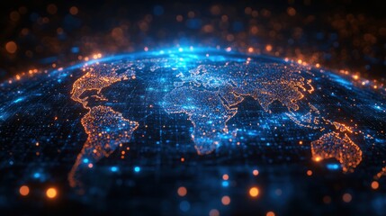 Digital Earth World Map Rotating Motion Graphic Cyberpunk Technology Visualization