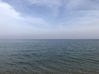 Fototapeta premium Sea, horizons, Between waves and clouds, Blue sea come to the sky, background, texture 