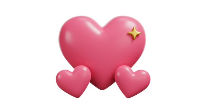 Isolated 3D Pink Hearts with Star - Powered by Adobe
