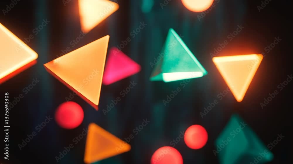 Poster abstract geometric shapes floating in dark space, creating a modern and dynamic design