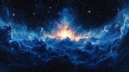 Fototapeta premium Radiant Cosmic Light Beams Background with Sparkling Stars and Ethereal Ambiance