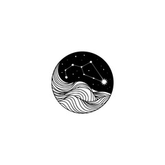Celestial Ocean: Taurus Constellation in a Circular Emblem