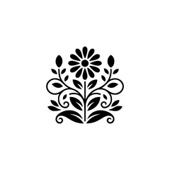 Elegant Black Floral Ornament on White Background