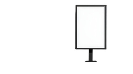 A blank white advertising billboard stands alone against a stark black background in a studio setting