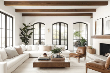 Fototapeta premium Modern living room with cozy interior and natural lighting