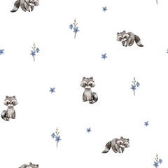 watercolor pattern raccoon seamless background