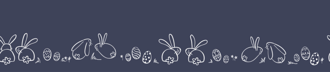 Cute and simple hand drawn Easter seamless pattern, line art bunnies and eggs - great for wrapping, gift bags, cloth, textiles - vector design