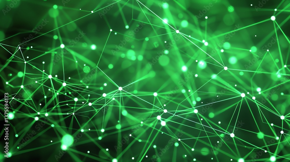 Poster glowing green neural network. artificial intelligence. plexus. 3d rendering.