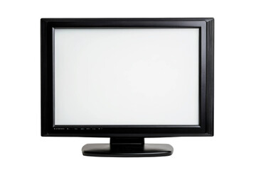 Fototapeta premium Black desktop monitor with a blank white screen on a plain background, ideal for presentations, advertisements, or display purposes showcasing technology