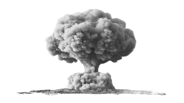 Apocalyptic Cloud: A powerful grayscale image of a massive, mushroom-shaped cloud.