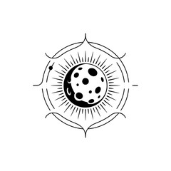 Mystical Moon & Sun Celestial Emblem, Minimalist Line Art Design
