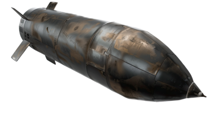 Missile's Power: A detailed and striking depiction of a missile, its metallic surface displaying textures, set against an isolated backdrop. A study in the destructive power.