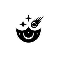 Celestial Icon: Moon, Stars, and Shooting Star Silhouette