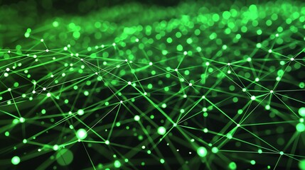 Fototapeta premium Glowing green neural network. Artificial intelligence. Plexus. 3d rendering.