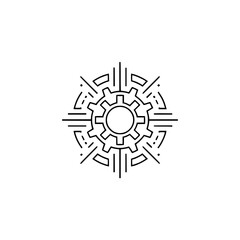 Geometric Gear Icon: Minimalist Tech Symbol, Black on White, Clean Design