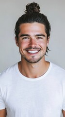 Fototapeta premium Handsome Man with Top Knot Hairstyle Smiling