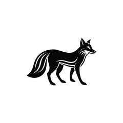 Obraz premium Black fox silhouette logo on white background