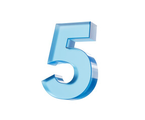 3d Glossy Blue number 5 or Five with a gradient of blue shades. 3d illustration