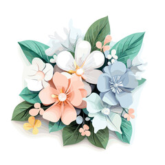 Obraz premium Colorful paper flowers with green leaves in a decorative arrangement