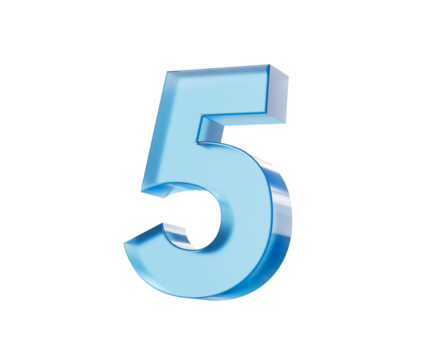 3d Glossy Blue number 5 or Five with a gradient of blue shades. 3d illustration