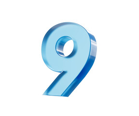 3d Glossy Blue number 9 or Nine with a gradient of blue shades. 3d illustration