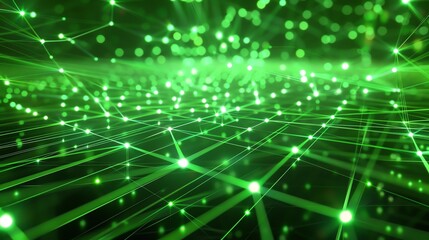Glowing green network. Futuristic technology. Abstract background. 3d rendering.