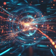 Obraz premium Futuristic digital data network in motion