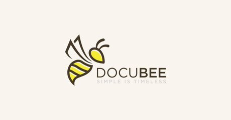 Bee with paper document wings logo