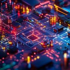 Fototapeta premium Intricate digital circuit board with glowing connections