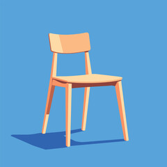 Minimalist wooden chair on blue background illustration