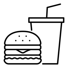 fast food line icon, featuring burger and drink