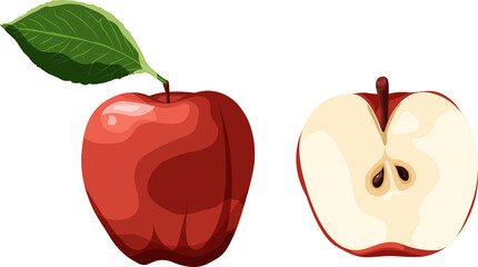 Red apples and leaves isolated. 