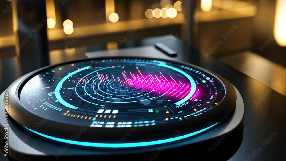 Poster futuristic technology interface with glowing elements and abstract data visualization