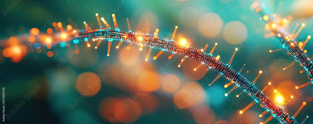 Aufkleber Cyberpunk biotech with sci-fi high-tech plants concept. Abstract close-up of illuminated circuit-like patterns with colors.