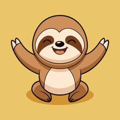 Obraz premium Cartoon Sloth Raising Arms Illustration Vector Design