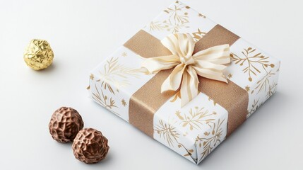 Elegant gift box with golden ribbon and decorative pattern, perfect for celebrations and events