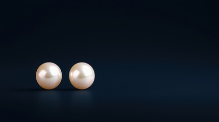 Two Perfect Pearls on Dark Background, Elegant pair of lustrous pearls. Luxury, beauty, elegance.