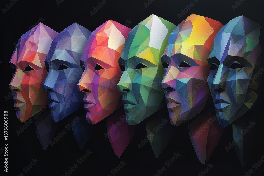 Aufkleber geometric transition masks showcase vibrant colors and unique shapes in abstract visual representati