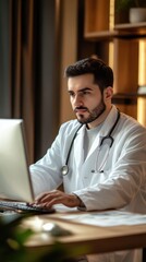 Fototapeta premium Doctor working on computer in office