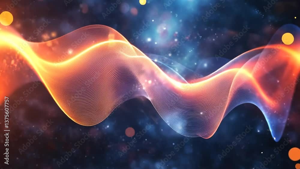 Poster abstract wavy particle background with bokeh lights and vibrant gradient colors