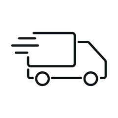 Fast moving shipping delivery truck flat vector icon