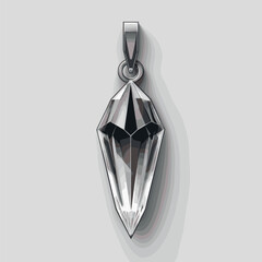 Elegant geometric crystal pendant with silver setting on white background