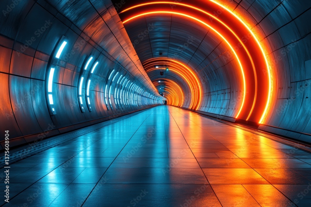Poster Hyperrealistic Motion Blur of Futuristic Train in Tunnel