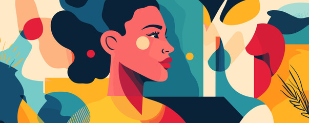 Colorful abstract portrait of a woman with geometric shapes in a modern style - vector.