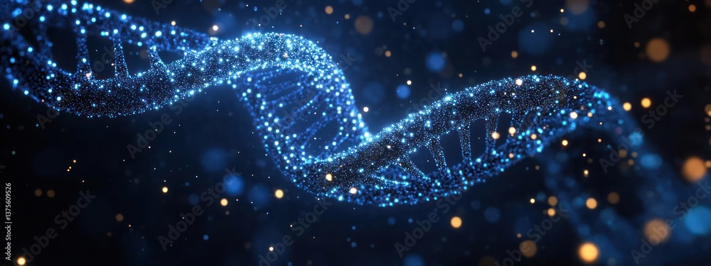 Poster glowing dna helix structure abstract digital art symbolizing biotechnology genetic research