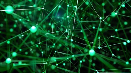 Elegant green flowing lines. Futuristic illustration with glowing dots and lines. Abstract digital background.