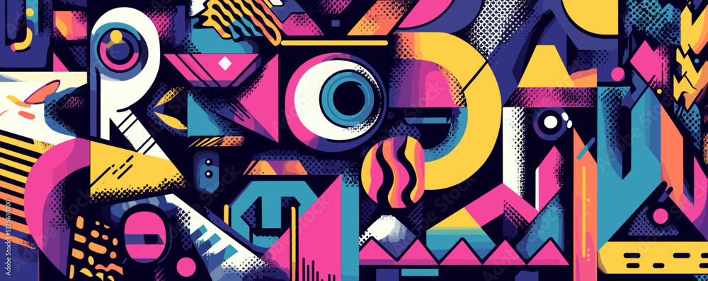Wall mural abstract geometric shapes with vibrant colors and patterns - vector.