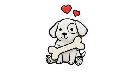 Isolated Cute Puppy with Bone