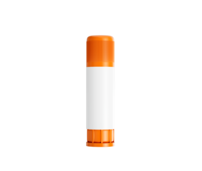 Close-up of a glue stick with a white body and orange cap. 3d illustration